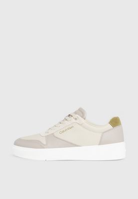 atmosphere/feather grey/delta green leather trainers for men calvin klein