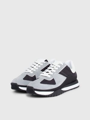 black/white/grey leather trainers for men calvin klein