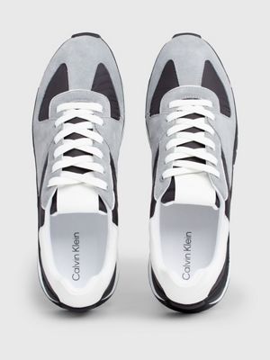 black/white/grey leather trainers for men calvin klein