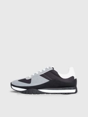 black/white/grey leather trainers for men calvin klein