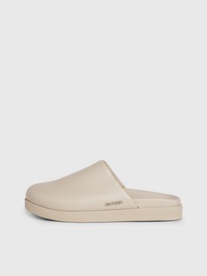 feather gray leather mules for men calvin klein