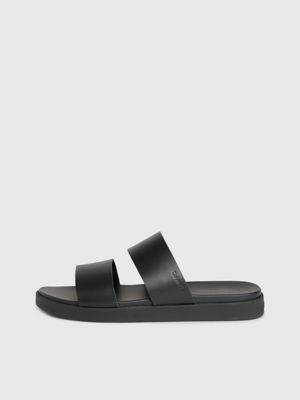 ck black leather sandals for men calvin klein