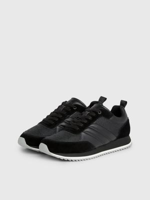 black stripe mono leather trainers for men calvin klein