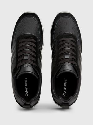 black stripe mono leather trainers for men calvin klein