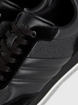 black stripe mono leather trainers for men calvin klein