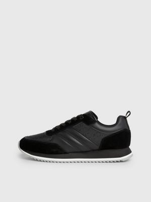 black stripe mono leather trainers for men calvin klein