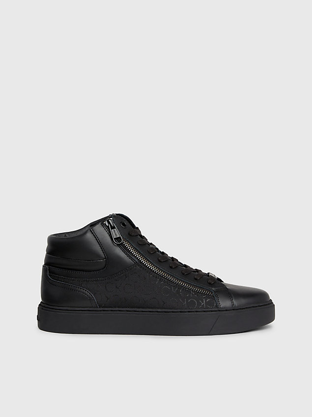 black skórzane buty sportowe za kostkę dla mężczyźni - calvin klein