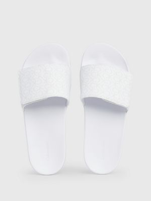 white mono jacquard logo jacquard sliders for men calvin klein