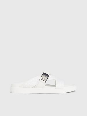 white logo jacquard sandals for men calvin klein