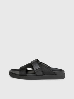 black mono jacquard logo jacquard sandals for men calvin klein