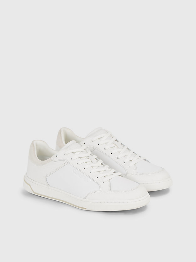 white/feather grey leather trainers for men calvin klein
