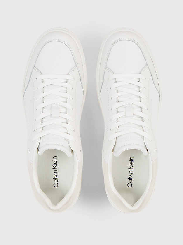white/feather grey leather trainers for men calvin klein