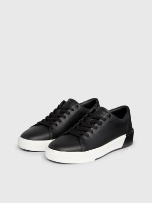 black mono jacquard leather trainers for men calvin klein