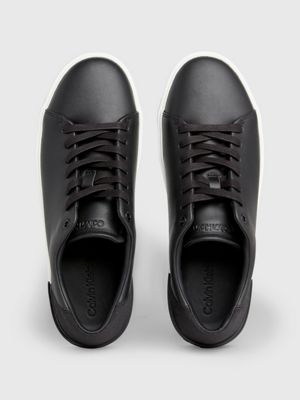 black mono jacquard leather trainers for men calvin klein