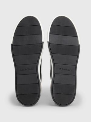 black mono jacquard leather trainers for men calvin klein