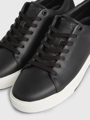 black mono jacquard leather trainers for men calvin klein