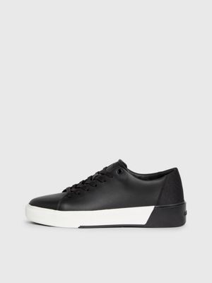 black mono jacquard leather trainers for men calvin klein