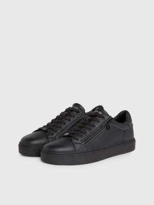 triple black leather trainers for men calvin klein