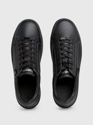 triple black leather trainers for men calvin klein