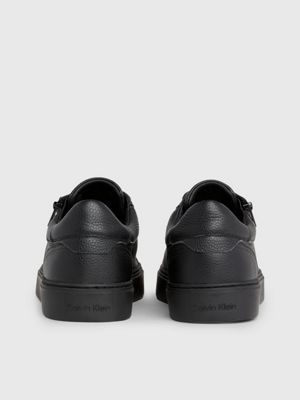 triple black leather trainers for men calvin klein