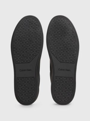 triple black leather trainers for men calvin klein