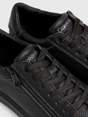 triple black leather trainers for men calvin klein