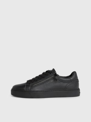 triple black leather trainers for men calvin klein