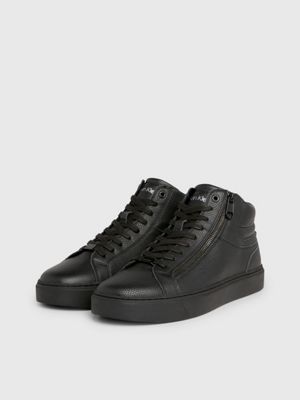 Black leather clearance high top trainers