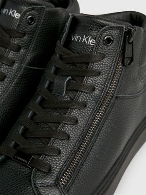 triple black leather high-top trainers for men calvin klein