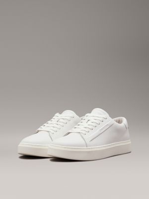 triple white leather trainers for men calvin klein