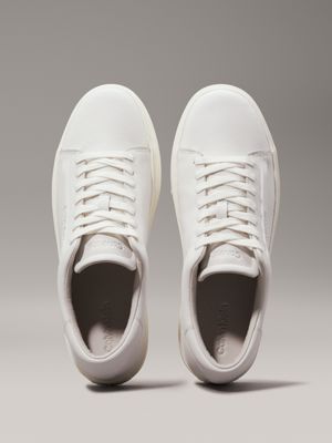 triple white leather trainers for men calvin klein