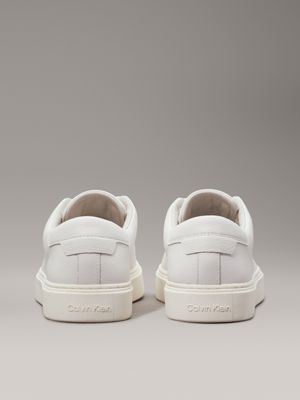 triple white leather trainers for men calvin klein