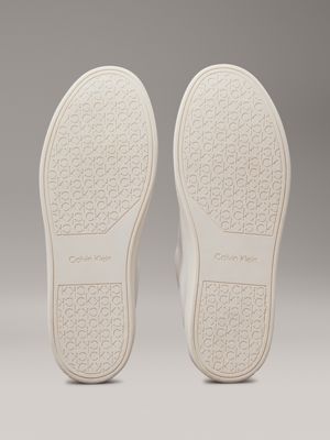 triple white leather trainers for men calvin klein