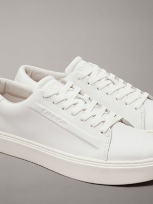 triple white leather trainers for men calvin klein