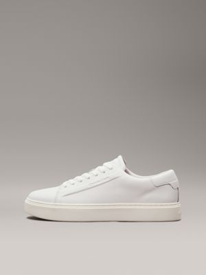 triple white leather trainers for men calvin klein