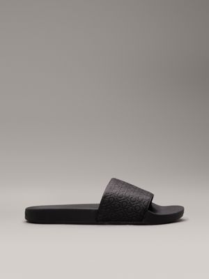 Rubber and calfskin sliders with logo print main image 0