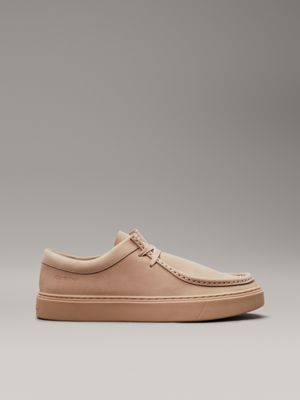 beige leather lace-up shoes for men calvin klein