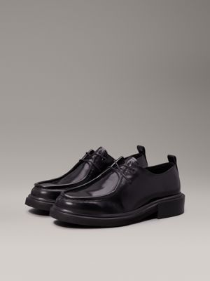 ck black leather apron toe lace-up shoes for men calvin klein