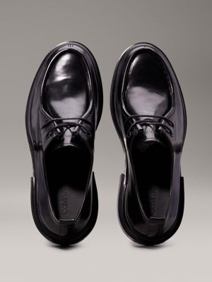 ck black leather apron toe lace-up shoes for men calvin klein