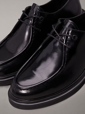 ck black leather apron toe lace-up shoes for men calvin klein