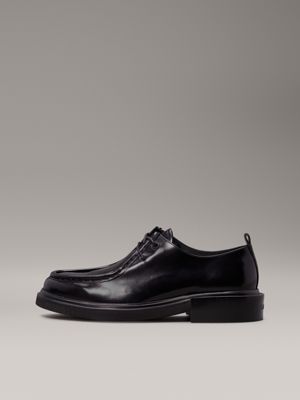 ck black leather apron toe lace-up shoes for men calvin klein