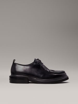 black leather apron toe lace-up shoes for men calvin klein