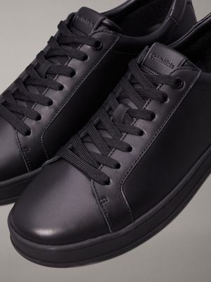 triple black leather trainers for men calvin klein