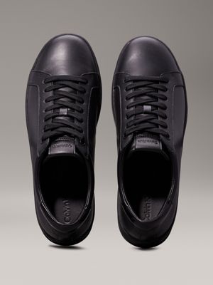 triple black leather trainers for men calvin klein