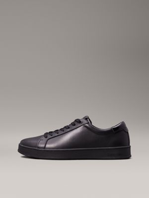 triple black leather trainers for men calvin klein