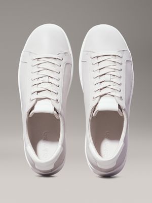 light grey/white leather trainers for men calvin klein