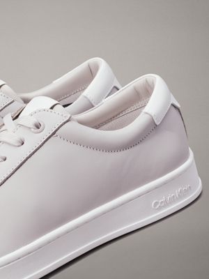 light grey/white leather trainers for men calvin klein