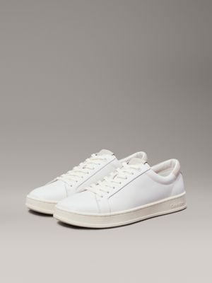 white/feather grey leather trainers for men calvin klein