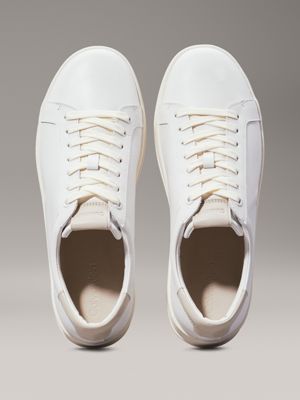 white/feather grey leather trainers for men calvin klein