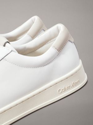 white/feather grey leather trainers for men calvin klein